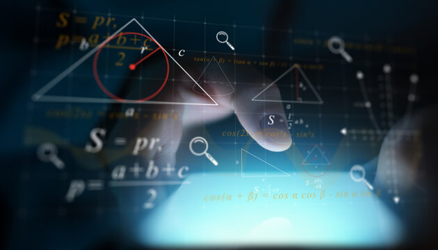 Digital Geometry Formulas and Trigonometric Calculations Illustrated on Virtual Screen. - Powered by Adobe