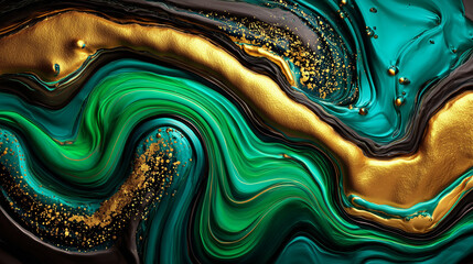Un arri&egrave;re-plan d'une texture iris&eacute;e de marbre dor&eacute; et d'&eacute;meraude