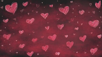 Heartfelt Crimson Embrace: A cascade of hand-drawn hearts floats against a deep crimson backdrop. This captivating image speaks of love, affection, and emotional connection.