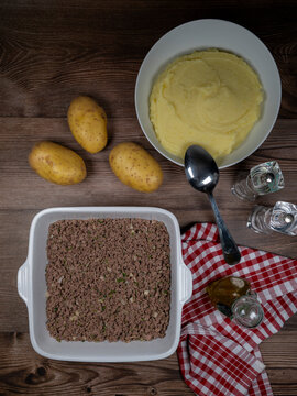 Hachis parmentier, french dish with mashed potato and minced beef. High quality photo