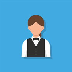 Female Waitress Icon Flat Vector on Blue Background