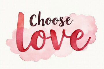 "Choose Love" lettering to Valentines Day greeting card with watercolor pink background
