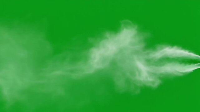 Realistic white smoke jet stream on a green screen background. 4k Footage Greenscreen Video