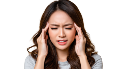 The Weight of the World: A portrait of a woman embodying stress, with her fingers pressing against her temples as the weight of the world seems to bear down on her.