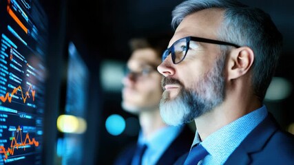 Mature businessman man professional analyst finance focused analyzing financial data and charts - Powered by Adobe