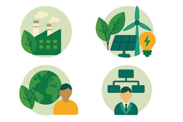Environmental Social Governance symbols for industry, renewable energy, global environment, and corporate structure