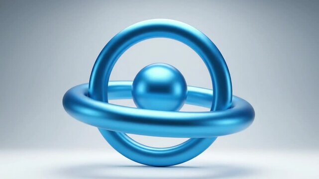 Abstract 3D blue sphere with interlocking ring representing futuristic technology system