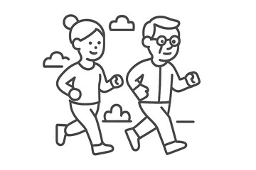 Active senior woman and elderly man jogging together outdoors for fitness