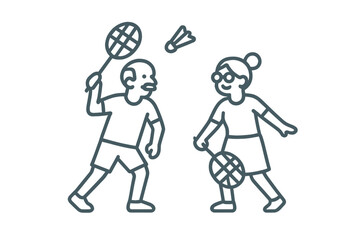 Elderly couple playing badminton together with rackets and shuttlecock