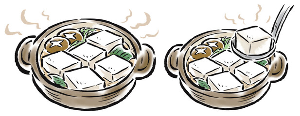 湯豆腐　筆タッチ手描きイラスト