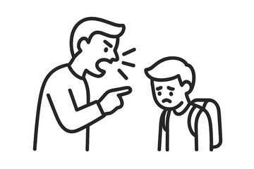 Obraz premium Adult man yelling and pointing finger aggressively at sad school-aged boy