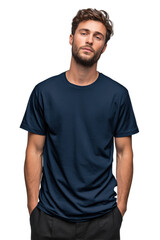 Obraz premium Casual Confidence: A relaxed portrait of a handsome man, exuding an air of understated charm in a simple, solid-colored t-shirt.