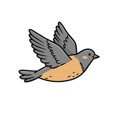 Cartoon bird flying with outstretched wings on white background  