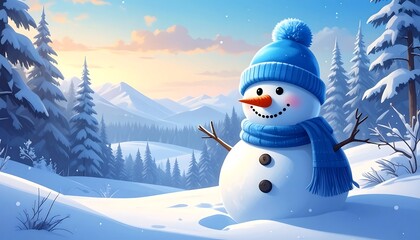 Obraz premium Whimsical Snowman in Winter Wonderland - A Festive Illustration.