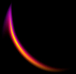 Thin neon gradient crescent curve glowing on black