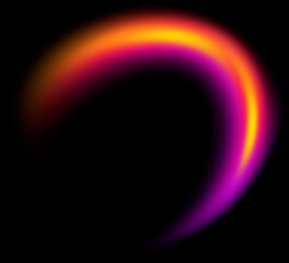 Glowing neon crescent moon curve on black