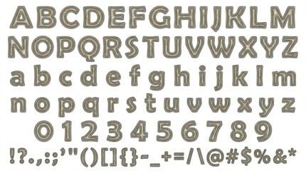 font alphabet in topographic line style from a to z numbers punctuation isolated on white background