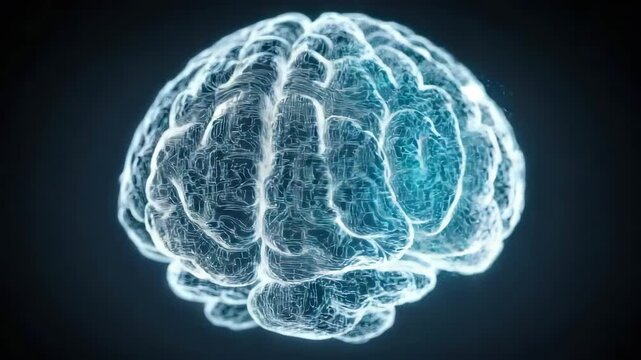 Glowing digital brain network visualization neon wireframe glowing network futuristic neural