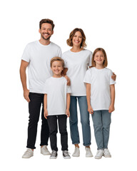 Fototapeta premium Joyful Family Portrait: A radiant family, bound by love and happiness, smiles warmly as they stand together, embodying the essence of togetherness and the spirit of a loving home.