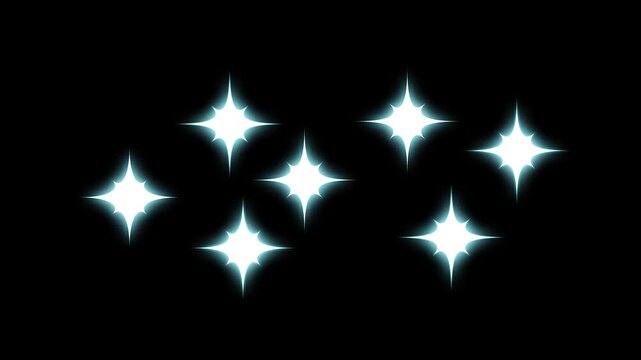 Twinkle star glitter motion animation, white cartoon doodle sparkling stars, flat vector blinking light trails, glowing effects on transparent back screen, 4k festive video