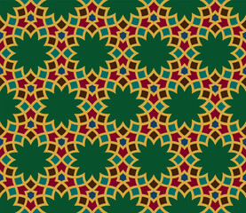 Islamic geometric multi-colored pattern. Arabesque, moresca style. 