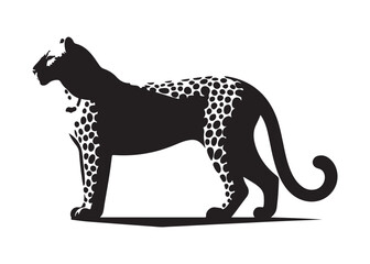 leopard logo silhouette vector design, panther logo silhouette illustration, leopard silhouette logo vector animals, big cat silhouette cheetah wild animal logo silhouettes vector on white background