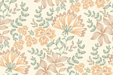 Vintage boho Floral pattern seamless watercolour style paisley embroidery with Sunflower ditsy motifs. Traditional flower Ikat pattern seamless vector illustration design