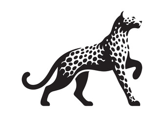 leopard logo silhouette vector design, panther logo silhouette illustration, leopard silhouette logo vector animals, big cat silhouette cheetah wild animal logo silhouettes vector on white background
