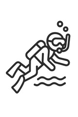 Scuba diver swimming underwater with oxygen tank mask and fins creating bubbles in the ocean