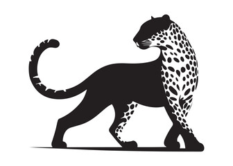 leopard logo silhouette vector design, panther logo silhouette illustration, leopard silhouette logo vector animals, big cat silhouette cheetah wild animal logo silhouettes vector on white background