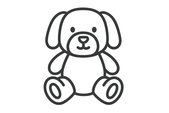 Cute sitting puppy dog character in simple black and white outline style for children