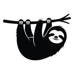 Obraz premium A charming black and white illustration of a sloth hanging from a branch