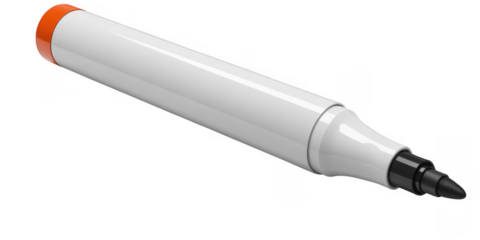 White marker pen with orange cap isolated on a transparent background black