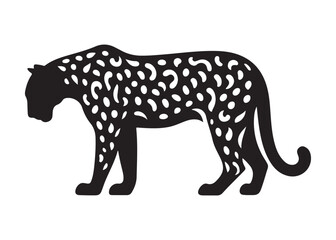 leopard logo silhouette vector design, panther logo silhouette illustration, leopard silhouette logo vector animals, big cat silhouette cheetah wild animal logo silhouettes vector on white background