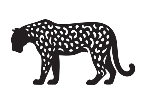 leopard logo silhouette vector design, panther logo silhouette illustration, leopard silhouette logo vector animals, big cat silhouette cheetah wild animal logo silhouettes vector on white background