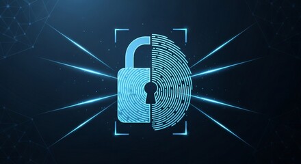 Digital Fingerprint Lock Biometric Cybersecurity Data Protection Technology Concept.
