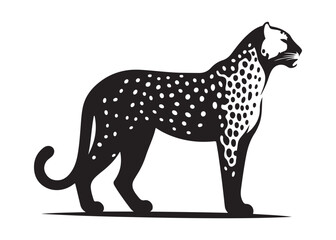 leopard logo silhouette vector design, panther logo silhouette illustration, leopard silhouette logo vector animals, big cat silhouette cheetah wild animal logo silhouettes vector on white background