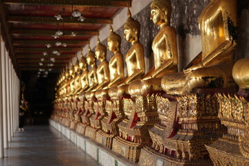 Buddha Statues in Corridor of Wat Suthat, Bangkok Thailand - One of Famous Ancient Temple in Bangkok