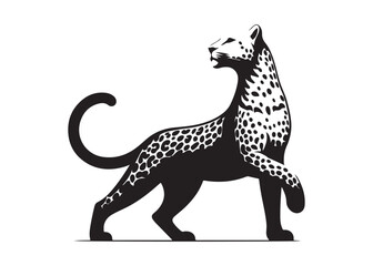 leopard logo silhouette vector design, panther logo silhouette illustration, leopard silhouette logo vector animals, big cat silhouette cheetah wild animal logo silhouettes vector on white background