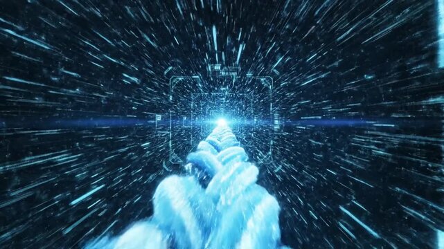 Futuristic Digital Data Stream Visualization with High-Speed Data Transfer Effects