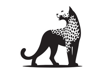 leopard logo silhouette vector design, panther logo silhouette illustration, leopard silhouette logo vector animals, big cat silhouette cheetah wild animal logo silhouettes vector on white background © Adobe design