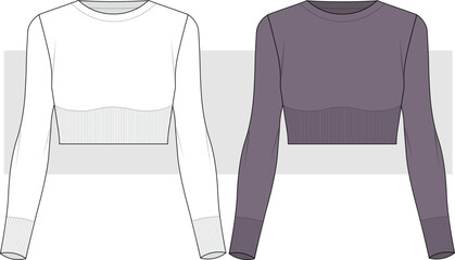 Women's shape seamless gym crop top fashion technical drawing, illustration. Activewear top vector. CAD, Mockup.