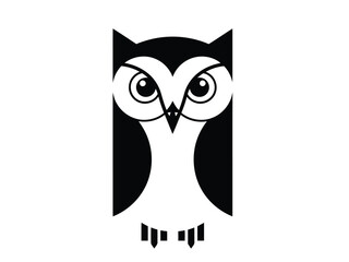 Vector illustration of owl face icon in black and white colors