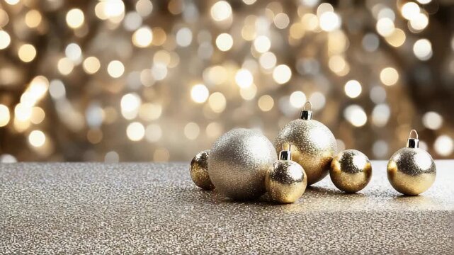 Golden Christmas bauble ornament gold glitter bokeh holiday arrangement with warm festive sparkle