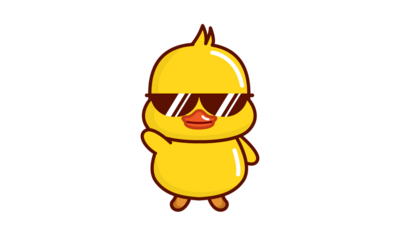 Cute cartoon yellow duck character wearing sunglasses