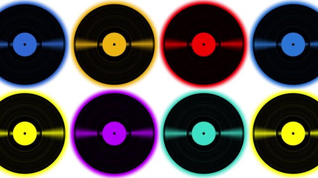 Black vinyl record lp album disc loop. Retro geometric collage style
