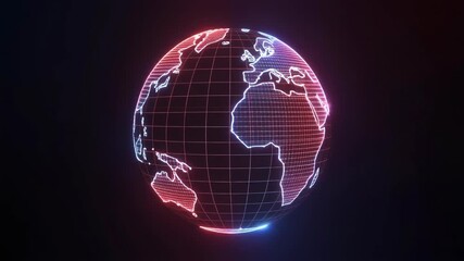 Futuristic Digital Earth Globe Rotating in Cyberspace Animation. 4k Footage Video - Powered by Adobe