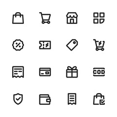 E-commerce and Payment Outline Icon Set for Online Shopping and Checkout