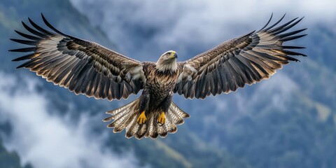 Obraz premium Majestic eagle soaring over mountain peaks with open wings