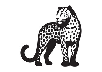 leopard logo silhouette vector design, panther logo silhouette illustration, leopard silhouette logo vector animals, big cat silhouette cheetah wild animal logo silhouettes vector on white background